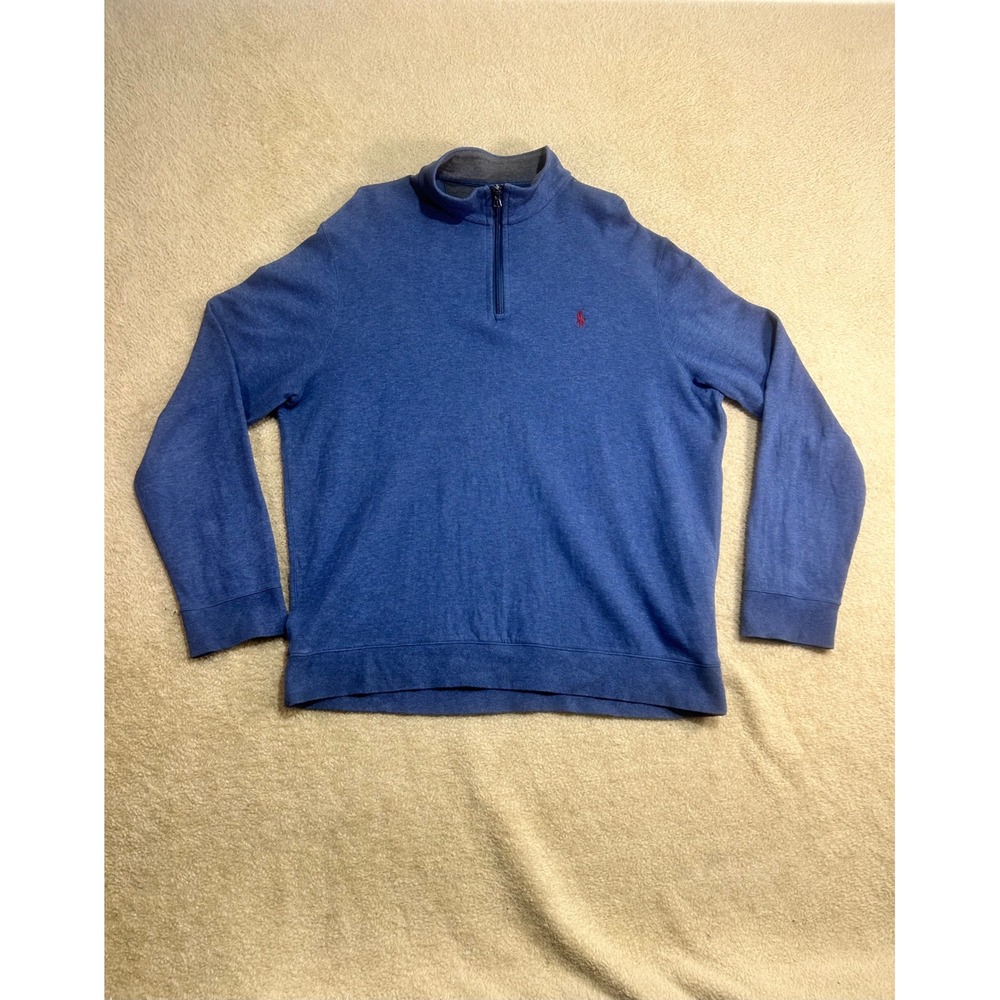 Poloโ Ralph Lauren Men Blue Heather 1/4 Zip Pullover Sweater XL TG EG